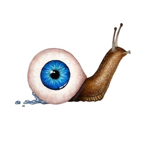 Odd Art Surrealism, Eyeball Acrylic Painting, Paintings Surrealism, Simple Snail Drawings, Painted Eyeball, Surrealist Eye Drawing, Art Tattoo Ideas Artists, Snail Painting Easy, Surrealism Eye