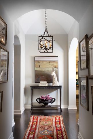 Foyer/hallway. Love the runner and light fixture    High Street Market: A Modern Mix In A Classic Tudor Beverly Hills Houses, Console Design, Interior Paint Colors, Vintage Modern, Benjamin Moore, Luxury Interior Design, Interior Paint, Home Fashion, My Dream Home