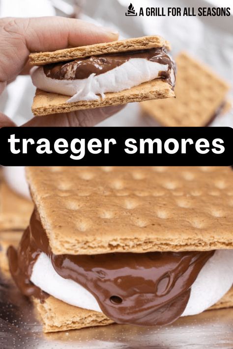 Traeger smores just might become your newest obsession for easy recipes on the Traeger grill. The warm grill grates help to create the perfect gooey dessert with a hint of smoke flavor. Find out how to make smores the easy way. Smoked Smores, Traeger Dessert Recipes, Smoked Desserts, Grilled Smores, Traeger Smoker Recipes, Traeger Cooking, Pellet Smoker Recipes, Traeger Grill Recipes, Smore Recipes