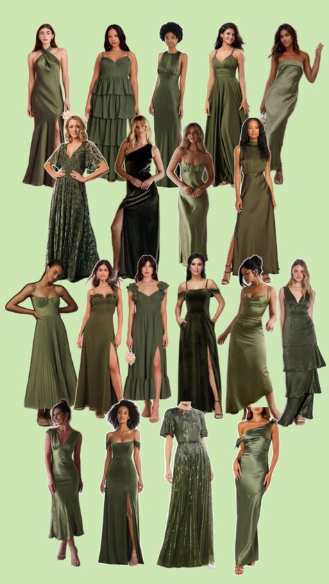 Olive Green Dress For Wedding, Green Dress For Wedding, Olive Green Bridesmaid Dress, Olive Green Bridesmaid, Olive Green Bridesmaid Dresses, Green Bridesmaid Dress, Debut Ideas, Bee Wedding, Green Wedding Dresses