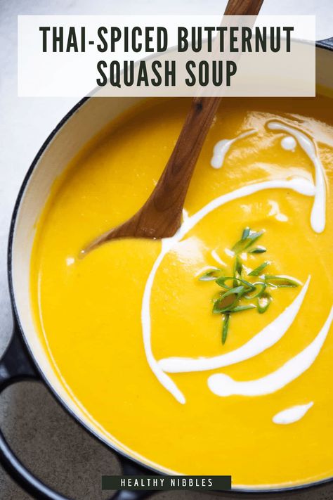 Stay warm with this flavorful Thai-Spiced butternut squash soup that’s infused with Asian spices. It’s a creamy soup that you can serve as an appetizer or a light meal. Made with just 10 ingredients! #soup #butternutsquashsoup Stovetop Butternut Squash, Recipe For Butternut Squash Soup, Creamy Butternut Squash Soup, Vegan Butternut Squash Soup, Butternut Squash Chili, Butternut Squash Soup Recipe, Creamy Butternut Squash, Asian Spices, Butternut Squash Recipes Soup