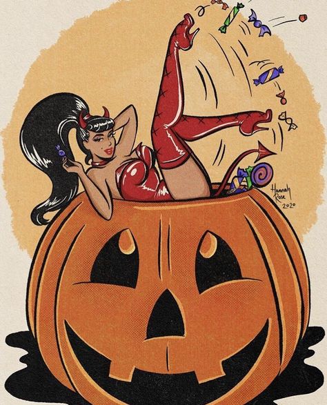 Psychobilly Art, Months Drawing, Horror Pinup, Halloween Cover Photos, Vintage Halloween Cards, Halloween Pin Up, Pumpkin Tattoo, Pumpkin Queen, Halloween Wallpapers