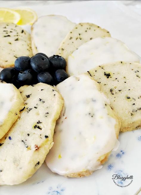 Blueberry Earl Grey Shortbread Cookies with a Lemon Glaze Blueberry Earl Grey, Earl Grey Shortbread Cookies, Earl Grey Shortbread, Earl Grey Cookies, Lemon Shortbread Cookies, Blueberry Cookies, Lemon Glaze, Buttery Cookies, Grey Tea