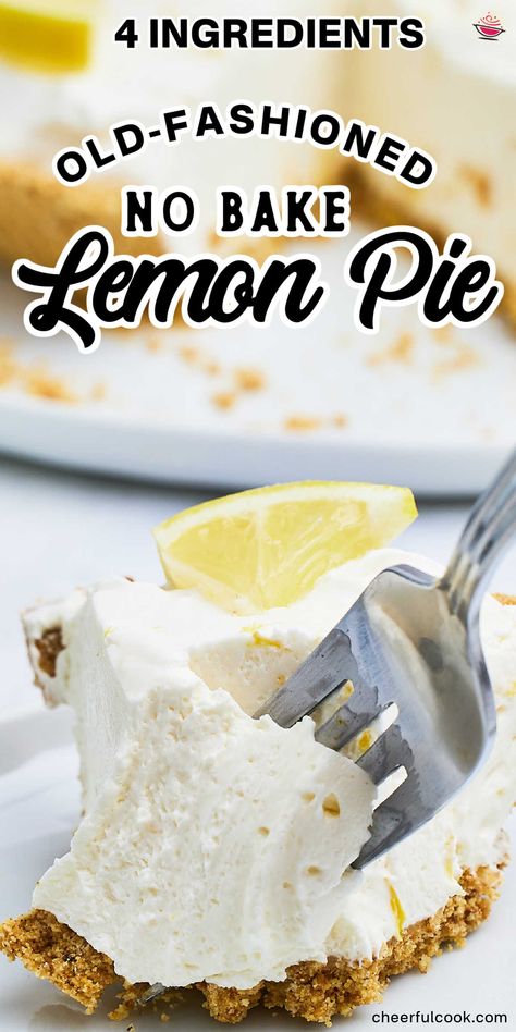 A fork digging into a no-bake Lemon Pie. What To Make With Graham Cracker Pie Crust, Dessert Using Graham Cracker Crust, Lemon Dessert With Graham Cracker Crust, Lemon Icebox Pie Eagle Brand No Bake, Yogurt Pie With Graham Cracker Crust, Filling For Graham Cracker Crust, No Bake Desserts With Graham Cracker Crust, Pies With Gram Cracker Crust, Easy Gram Cracker Crust Pies