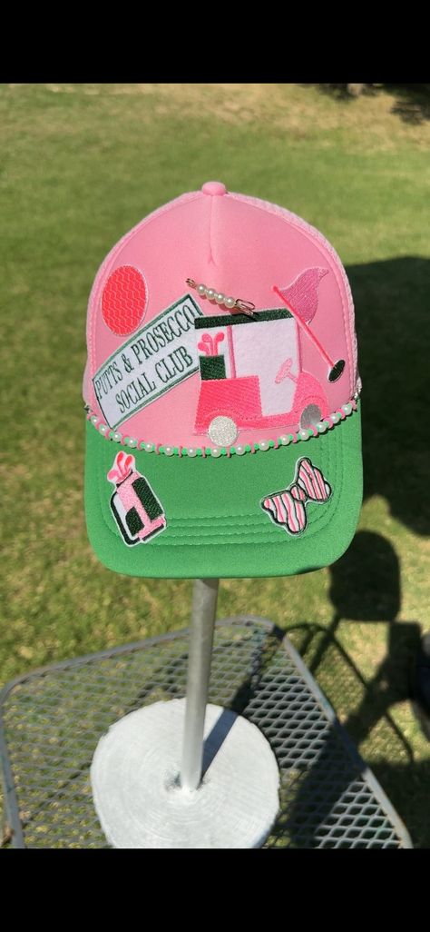 Calling all lady golfers. This trucker hat is for you. Lady Golfers, Golf Hat, Women Golfers, Golf Hats, Golfers, Social Club, Trucker Cap, Pink And Green, Caps Hats