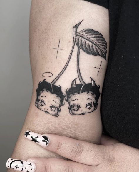 Betty Boop Tattoo, Betty Boop Tattoos, Cute Thigh Tattoos, Cherry Tattoos, Tasteful Tattoos, Creepy Tattoos, Red Ink Tattoos, Badass Tattoos, Back Tattoo Women