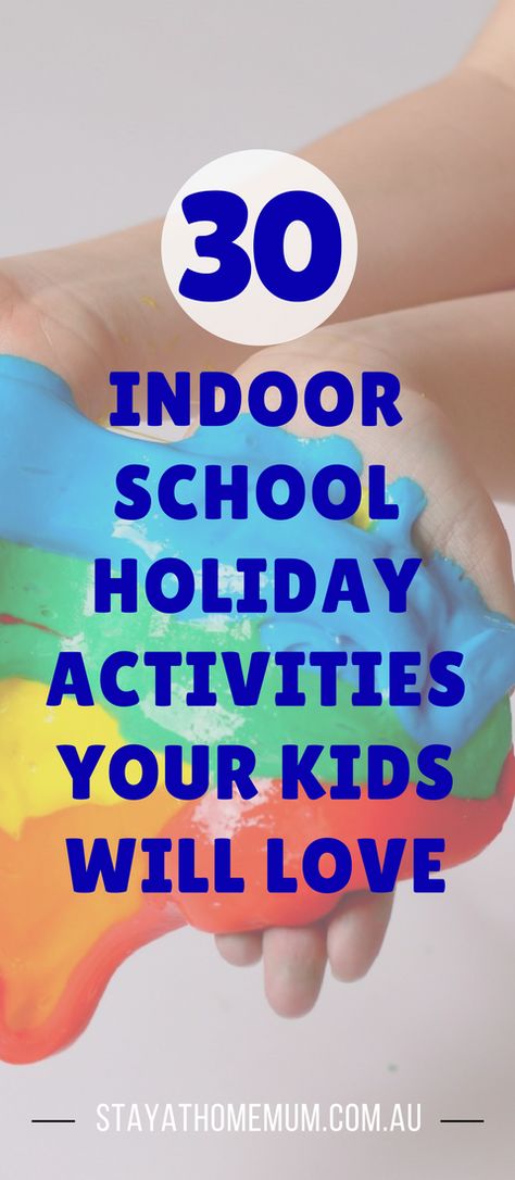 If your kids are not outdoorsy types, or if the weather is just too cold or rainy, they can still enjoy their school holidays inside! #kids #activities #indoors Vacation Care Activities, Holiday Club Activities, Vacation Care Oshc Ideas, Holiday Club Activities For Kids, Indoor Summer Camp Activities, School Holiday Activities At Home, School Holiday Activities For Kids, Primary Activity, School Holiday Activities