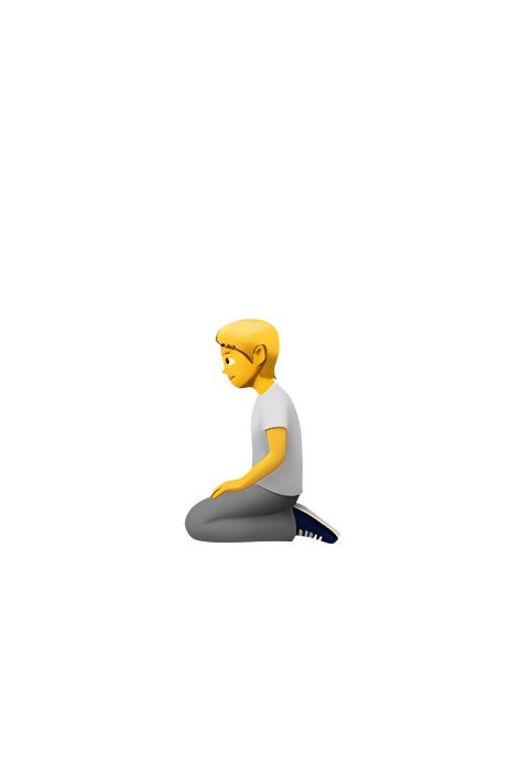 The emoji 🧎 depicts a person kneeling on one knee with their other leg bent and their hands resting on their thigh. The person is facing forward and their head is slightly bowed. The figure is gender-neutral and has a yellow skin tone. They are wearing a simple, neutral-colored outfit. Person Kneeling, Hands Resting, Emojis Iphone, Apple Emojis, On His Knees, Iphone Emoji, Emoji Iphone, Yellow Skin, Prayer Time