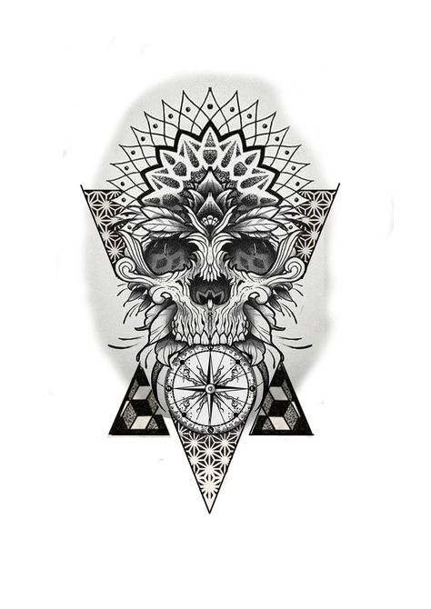 Mens Mandala Tattoo, Mandala Skull Tattoo Design, Mens Knee Tattoo Ideas, Skull Mandala Tattoo, Geometric Tattoo Skull, Geometric Tattoo Stencil, Geometric Tattoo Leg, Mandala Tattoo Men, Tato Mandala