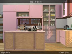 The Sims 4 Kitchen Cc Patreon, Sims 4 Kitchen Cabinets, Pink Kitchen Cabinets, Pink Refrigerator, Pink Bathroom Tiles, Pink Cabinets, Sims 4 Kitchen, Pastel Kitchen, Lemon Kitchen