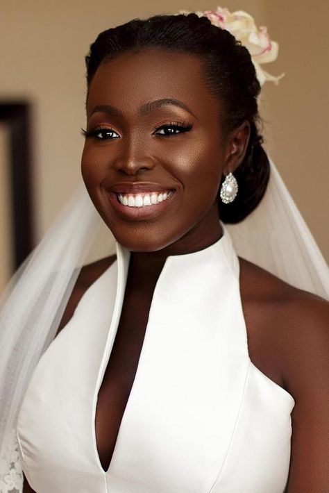 black bride makeup bronze highlighter natural elegant with peach eyeshadows iamdodos Black Bridal Makeup, Black Brides, Bridal Attire, Braut Make-up, Black Bridal, Wedding Makeup Looks, Black Bride, Wedding Hairstyles Updo, Dresses Simple