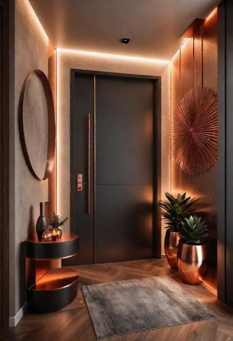 Foyer Design For Flat, Small Outside Entryway Ideas, Modern Entryway Apartment, Corridor Entrance Design, Entry Lobby Design Entrance, Home Lobby Design Entrance, Apartment Outside Entrance Decor, Modern Apartment Entrance, House Lobby Design