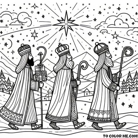 Three Wise Men Coloring Page, Nativity Scene Coloring Pages, 3 Kings Day, Christmas Sunday School, The Wise Men, Jesus Coloring Pages, The Three Wise Men, 3 Kings, Vbs Themes