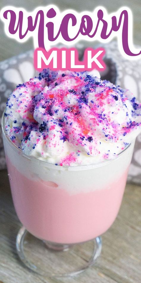 Fun Kids Drinks, Unicorn Milkshake, Drinks For Kids, Unicorn Milk, Drink Recipes Nonalcoholic, Candy Drinks, Birthday Breakfast, Kid Drinks, Milkshake Recipes