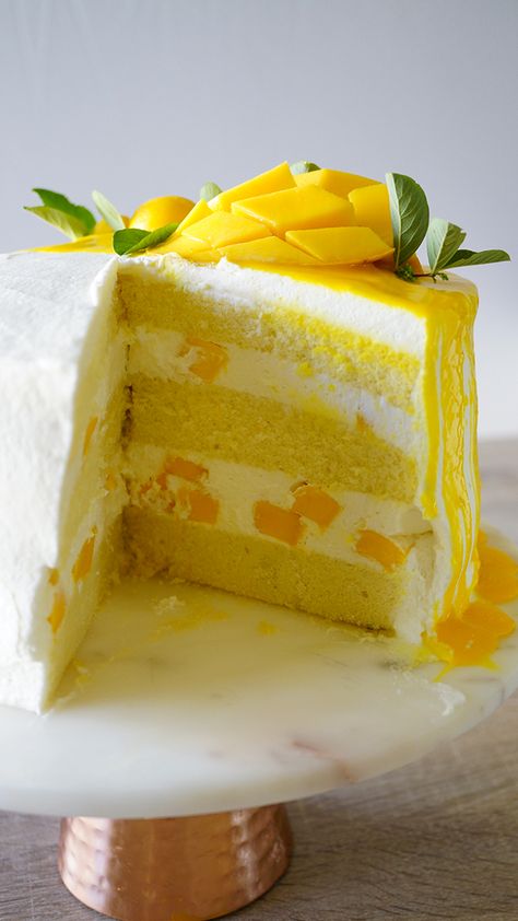 MANGO CAKE RECIPE Filipino Mango, Mango Cake Recipe, Mango Dessert Recipes, Asian Cake, Cake Light, Chocolate Melting Wafers, Mango Mousse, Mango Dessert, Mango Cream