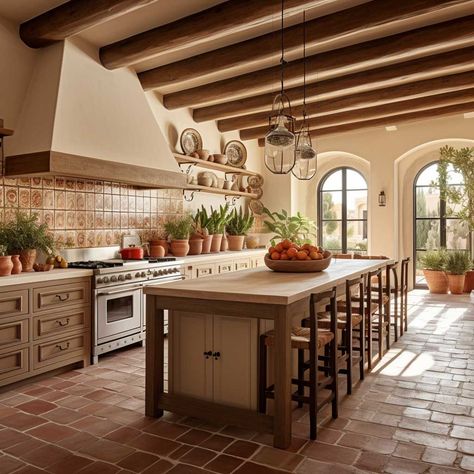 Mediterranean Modern Mediterranean Kitchen Design, Modern Mediterranean Kitchen, Tuscan Kitchen Design, Mediterranean Kitchen Design, Spanish Style Kitchen, Modern Tuscan, Spanish Kitchen, Tuscan Farmhouse, Mediterranean Interior