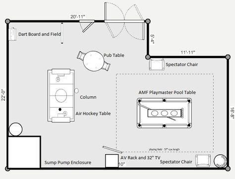 Game Room Layout Floor Plans, Entertainment Room Floor Plan, Game Room Floor Plans, Game Room Layout, Game Room Kids, Pool Table Room, House Games, Pool House Plans, Plans Modern