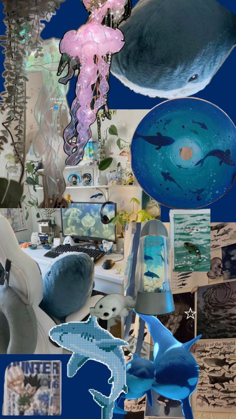 for anyone who struggles to find there ocean room inspo Ocean Room Ideas, Shark Room, Ocean Room Decor, Ocean Themed Bedroom, Ocean Room, Dorm Ideas, Royale High, Ocean Theme, Diy Room