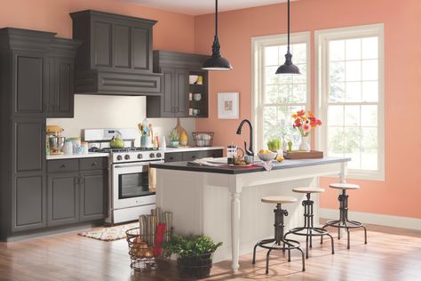 Simple Solutions: Kitchen Island Refresh — Sponsored by Dutch Boy® Paints Unique Kitchen Island, Coral Kitchen, Peach Kitchen, Apartment Painting, Unique Kitchen Design, Money Pit, Kitchen Walls, Kitchen Wall Colors, Kitchen Island With Seating