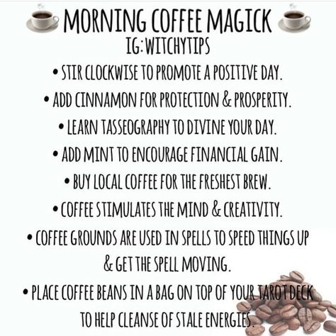 @mysticwitchofthemoon on Instagram: “Credit- @witchytips . . #witchy #witchesofinstagram #wiccansofinstagram #witchlife #witch #witchcraft #wicca #wiccan #pagan…” Coffee Magick, Coffee Spell, Coffee Tips, Green Witchcraft, Which Witch, Magick Spells, Book Of Shadow, Witch Spell Book, Magical Life