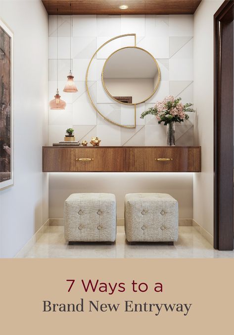 Transform the entryway to your house with these simple but effective ideas! Entryway Simple, Ideas Recibidor, Entrance Foyer Design, Foyer Wall, Mirror Decor Ideas, Mirror Decor Living Room, Mirror Interior Design, Entryway Bathroom, Stickers Design