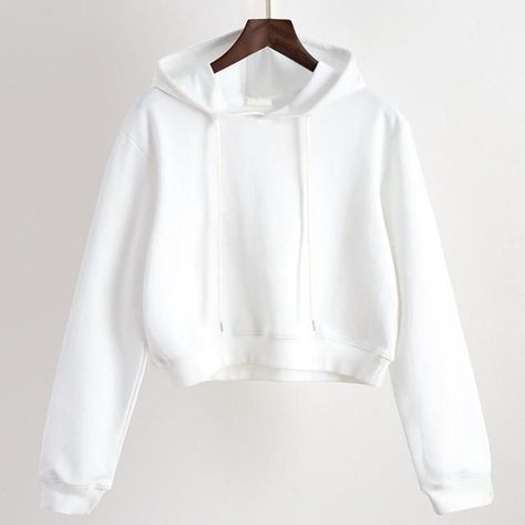 9aa42b31882ec039965f3c4923ce901bdesc50211150ri Plain Crop Tops, White Hoodie Women, Aesthetic Hoodies, Plain Hoodies, Solid Tops, Hooded Pullover, White Hoodie, High Waisted Shorts, Lany