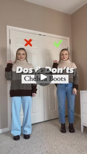 16K views · 1.3K reactions | ‼️Dos & Don’ts with Chelsea boots‼️
💡Think of balance
-Chelsea boots=lighter bottoms+more oversized top
Jeans/Pants: straight cut, ankle cut
Coats/jacket: longer coats + more fitted bottoms
heavier jackets: more straight cut silhouette 

Good rule to remember ⬇️
Fashion Sandwich
-balance off the outfit by adding a lighter/slimmer/more fitted item in between more relaxed/heavier pieces

Skirts/Dresses: mini & maxi, combine feminine pieces with Chelsea boots, matching tights for color balance & to stay warm

General Tip:
-  Pick more feminine pieces to add interest to your outfit
-  balance off the masculinity of the shoes
#chelseaboots #dosanddonts #chunkyboots #fashiontutorial #petitestyle #fashionadvice #bootseason #fashionhelp #fashion101
#falloutfits2024 #w Tights And Chelsea Boots Outfit, Chelsea Boot With Skirt, Dr Martens Brown Boots Outfit, Taupe Boots Outfit Ankle, Nude Chelsea Boots Outfit, How To Wear Chelsea Boots With Jeans, Chelsea Boots Dress Outfits, Chelsea Boots Work Outfit, High Ankle Boots Outfit