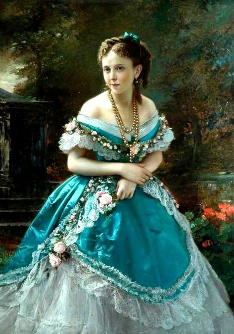 Aesthetic Sharer ZHR on Twitter: "The lady in the blue dress in the painting.… " 1800s Dresses, Victorian Dresses, Victorian Paintings, Historical Painting, Old Dresses, Classic Paintings, Victorian Art, Classical Art, Historical Costume