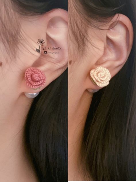 Rose Stud Earrings Crochet Earrings Red Rosepink Rose Blue - Etsy Myanmar Crochet Silver, Crochet Necklace Pattern, Earrings Crochet, Champagne Rose, Earrings Patterns, Crochet Jewelry Patterns, Rose Stud Earrings, Crochet Earrings Pattern, Rose Champagne