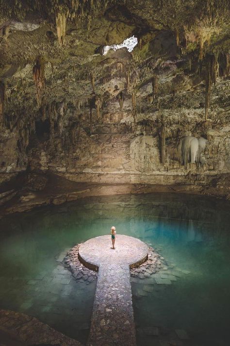 Aesthetic picture of Yucatán Peninsula. Discover more photos of Viktoria Wanders with On The Road Again Caving Aesthetic, Cavern Aesthetic, Cave House Underground Homes, Aesthetic Cave, Underground Kingdom, Cave Aesthetic, Underground Cavern, Cave Castle, Underground Lake