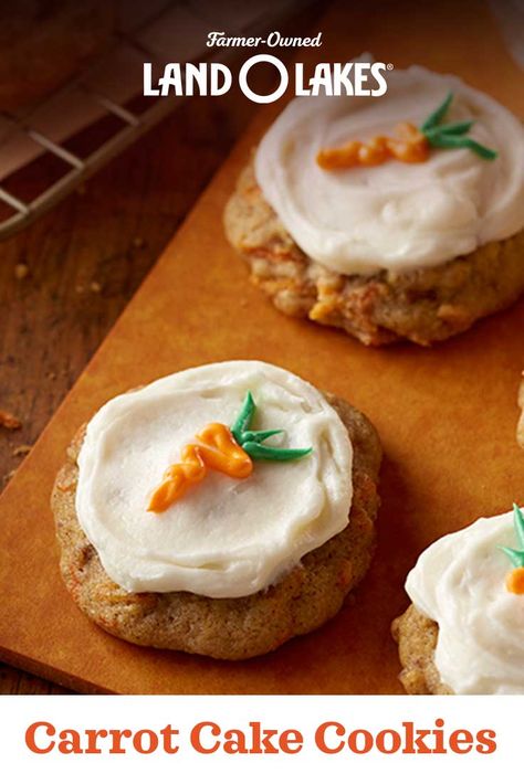 Carrot Cake Cookies Recipe, Cake Cookies Recipe, Candy Creations, Carrot Cookies, Dessert Cookies, Carrot Cake Cookies, Park House, Land O Lakes, Cookie Swap