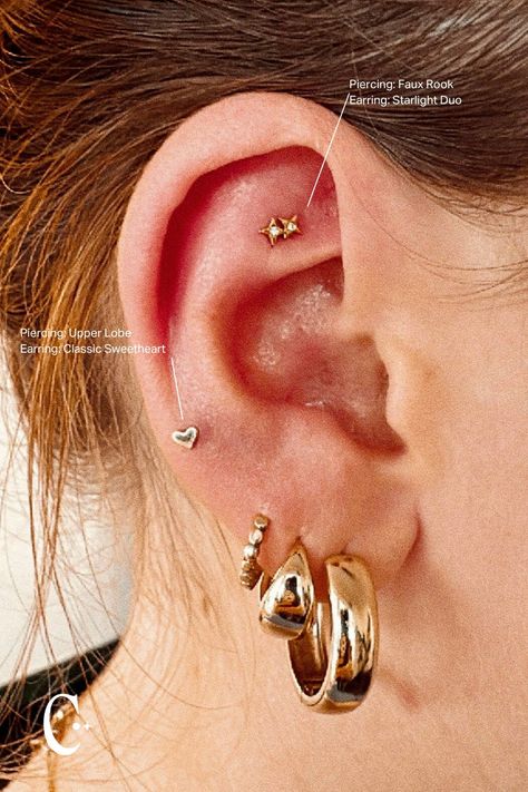 Seeing Stars in this new Flat Piercing, using our Starlight Duo #earcuration #tragus #traguspiercing #conch #conchpiercing #lobe #diamonds #piercingjewelry #earstack #piercings Conch And Flat Piercing, Flat Piercing, New Flat, Ear Stack, Conch Piercing, Tragus Piercings, Piercing Tattoo, Tragus, Conch