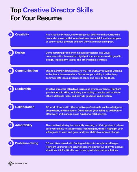 Skills for a Creative Director Resume Creative Job Aesthetic, Creative Director Career, Creative Director Resume, Creative Director Aesthetic, Creative Director Portfolio, Director Resume, Job Interview Advice, 10 Year Plan, Career Readiness