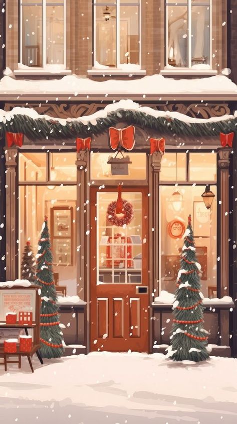 British shop cafe christmas window snow.  | premium image by rawpixel.com / Aew Christmas Wallpaper Cozy, Christmas Shopping Aesthetic, Christmas Lockscreens, Christmas Home Office, Merry Christmas Wallpapers, Cafe Wallpaper, Window Snow, Christmas Cafe, Christmas Shop Window