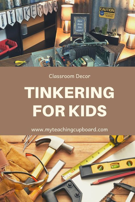 Tinkering for kids is a hands-on learning experience which gives children time to explore and invent. Find out how to set up a Tinker Table in your classroom. Help your children learn how things work and develop higher order thinking and problem solving skills. A Tinkering area is the perfect addition to any investigative play based learning environment. #tinkering #tinkeringtable #tinkeringforkids Tinker Table Ideas, Table Toys For Preschool, Afterschool Classroom Setup, Kids Tinkering Kit, Tinker Station, Tinkering Table, Classroom Set Up, Tinkering Station, Tinker Space