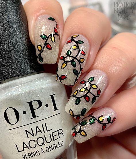 Christmas Lights Nails, Christmas Themed Nails, Lights Nails, Night Nails, Wonderland Nails, Holiday Themed Nails, Xmas Nail, Xmas Nail Art, Christmas Tree Nails