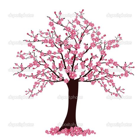 Cherry tree Blossom Tree Drawing, Cherry Blossom Tree Drawing, Apple Tree Drawing, Cherry Blossom Vector, Pink Blossom Tree, Japanese Cherry Tree, White Cherry Blossom, Vector Trees, Drawing Clipart