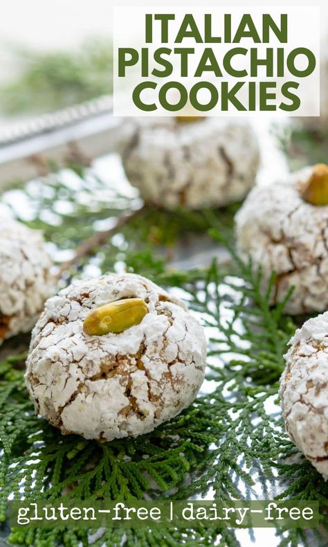 Gluten Free Pignoli Cookies, Chewy Pistachio Cookies, Gluten Free Italian Cookie Recipes, Pistachio Almond Cookies, Vegan Italian Cookies, Lemon Pistachio Cookies, Gluten Free Pistachio Cookies, Pistachio Christmas Cookies, Riccota Cookies Italian