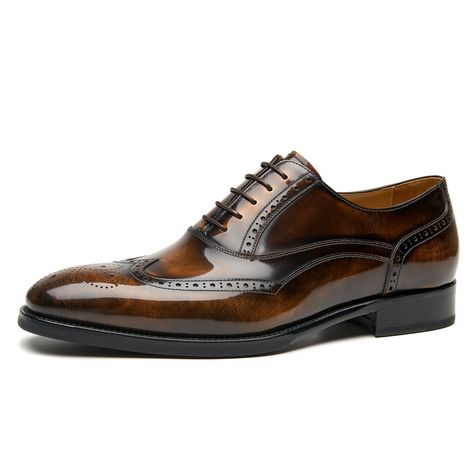 PRICES MAY VARY. Sophisticated Style: These handsome oxford dress shoes for men feature a sleek, high-shine polished cow leather upper with intricate brogue detailing for a classic, refined look Comfortable Fit: Crafted with a soft calfskin lining and cushioned footbed to provide all-day comfort and support. These men oxfords feature a lace-up design for a secure and customizable fit Durable Construction: The sturdy leather and rubber outsole offers excellent traction and long-lasting wear. Waxi Men's Dress Shoes, Mens Wingtip Shoes, Wingtip Shoes, Oxford Dress, Formal Business, Oxford Dress Shoes, Leather Brogues, Oxford Shoes Men, Brogue Shoes