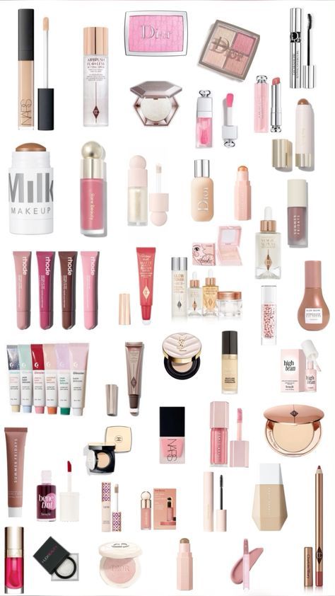 Makeup Pictures Products, Dream Makeup Products, Makeup Christmas List, Makeup Brands Aesthetic, Sephora Makeup Aesthetic, Popular Makeup Products, Pink Wishlist, Affordable Makeup Brands, Makeup Collage