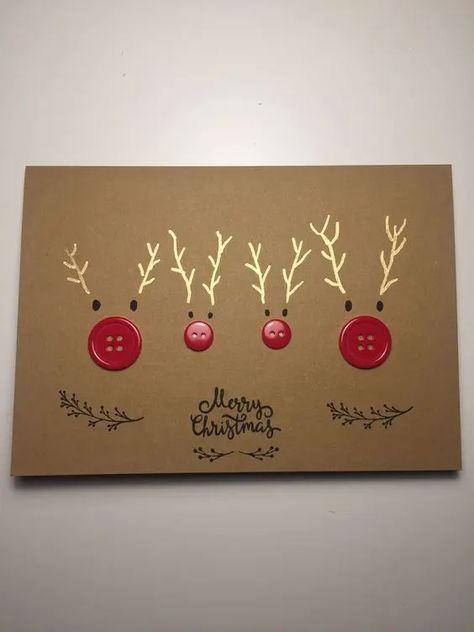 Christmas Card With Buttons, X Mas Cards Ideas, Simple Homemade Christmas Cards, Diy Christmas Cards Handmade Ideas, Christmas Card Ideas Simple, Homemade Christmas Cards Ideas, Simple Diy Christmas Cards, Simple Handmade Christmas Cards, Carte Noel Diy