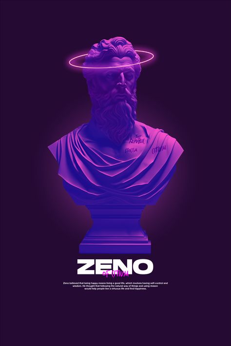 Zeno of Citium was a Greek philosopher. He is best known as the founder of the philosophical school of Stoicism. #zeno #stoic #citium #philosopy #greek #history #life #motivation #streetwear #brutalism #retro #vintage #wisdom #lettering #quote #national Zeno Stoic, Stoic Design, Zeno Of Citium, Roman Warriors, Android Codes, Design Streetwear, Duo Tone, Roman Sculpture, Greek Design