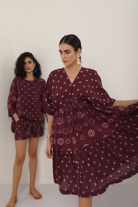 Stitched Shibori, Skirt Puffy, Ethnic Print Pattern, Gown With Dupatta, Short One Piece, Magenta Flowers, Hand Painted Dress, Linen Fashion, Calf Length Dress