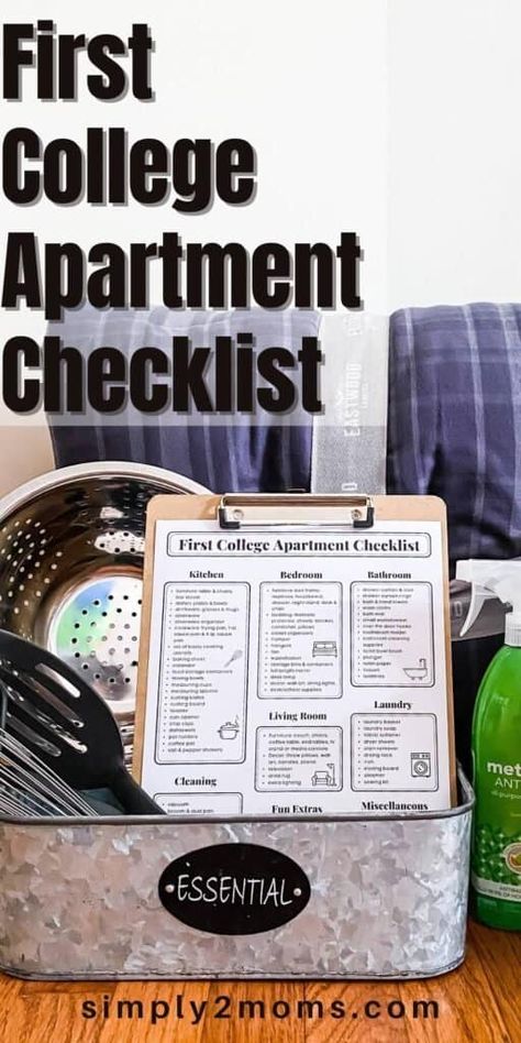 College Apartment Necessities, Guys College Apartment, College Apartment Needs, College Apartment Checklist, College Kitchen Essentials, Apartment Essentials List, New Apartment Checklist, College Apartment Kitchen, College Apartment Bathroom