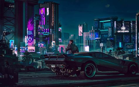 HD wallpaper: man beside car digital wallpaper, digital art, futuristic city | Wallpaper Flare Cyberpunk Car, Ville Cyberpunk, Style Cyberpunk, Art Cyberpunk, New Retro Wave, Xbox Game, Car Wallpaper, Cyberpunk City, Age Of Empires