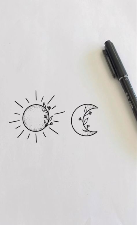 Sun Moon Tattoo, Moon Star Tattoo, Tattoo Sonne, Moon Sun Tattoo, Artsy Tattoos, Tattoo 2024, Matching Friend Tattoos, Cute Simple Tattoos, Matching Best Friend Tattoos