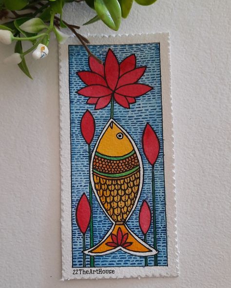 Madhubani Art Bookmarks Easy, Gond Art Bookmark, Warli Art Bookmarks, Madhubani Art Easy And Simple, Madhubani Bookmarks Art, Madhubani Painting Bookmarks, Simple Madhubani Art, Simple Madhubani Designs, Kalamkari Painting Easy