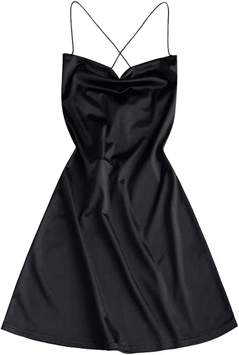 Amazon.com: ZAFUL Womens Sexy Sleveless Spaghetti Strap Sheeny Draped Slip Cocktail Open Back Satin Silky Party Cami Mini Dress(Black, L) : Clothing, Shoes & Jewelry Y2k Outfits Dresses, Vegas Dress, Wedding Silhouette, Mini Cami Dress, Spaghetti Strap Mini Dress, Dress Spaghetti, Cocktail Party Dress, Mini Dresses Summer, Satin Dress