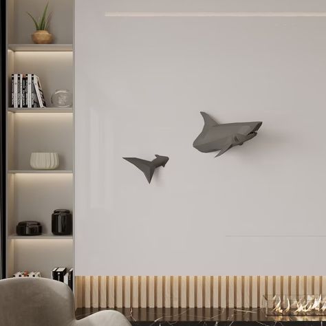 3D Shark Wall Decor Swimming on the Wall.the Shark is Visiting Your House.amazing Boys Room Decor. Kids Bath Decor.İt is Not a Folded Paper - Etsy Shark Wall Decor, Shark Bedroom, Shark Wall Art, Shark Room, Men Wall Decor, Shark Decor, 3d Printing Diy, Mens Bedroom, Folded Paper