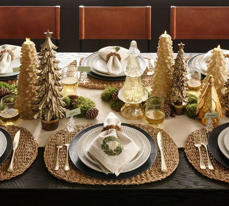 Get The Look: A Warm Holiday Setting | Pottery Barn Pottery Barn Christmas, Holiday Lookbook, Christmas Dining Table, Embroidered Napkins, Rustic Wreath, Christmas Tablescapes, Holiday Set, Christmas Dining, Christmas Table Settings